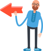 Bald and Beard Man Character and Arrow Sign png