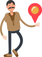 Old Man in Brown Shirt Character Holding Map Pin png