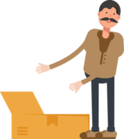 Old Man in Brown Shirt Character Opening Box png