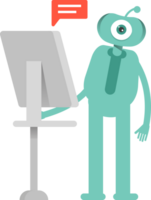 One Eye Monster Character Working on Computer png