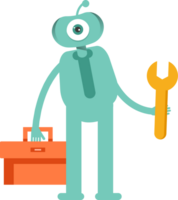 One Eye Monster Character Holding Toolbox and Wrench png