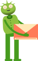 Cute Green Monster Character Holding Mail png