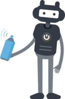 Cute Black Humanoid Robot Character Using Paint Spray Bottle png
