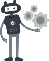Cute Black Humanoid Robot Character Holding Gears png