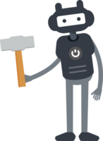 Cute Black Humanoid Robot Character Holding Sledge Hammer png