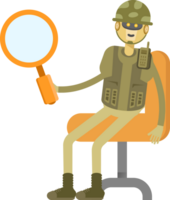 Robot Soldier Character Sitting and Holding Magnifier png