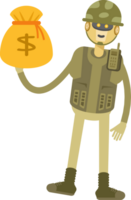 Robot Soldier Character Holding Dollar Sack png