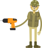 Robot Soldier Character Using Drill Tool Illustration png