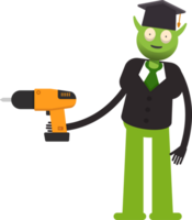 Monster Student Character Using Drill Tool Illustration png