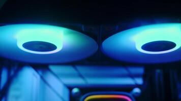 Futuristic Dual Circular LED Lights Illuminating High-Tech Indoor Environment with Ambient Glow video