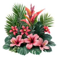 Tropical Flower Arrangement Hibiscus Palms on transparent background png