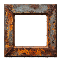 Rusty metal frame aged weathered texture square border design element isolated on transparent background png