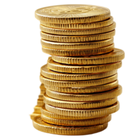 Gold coins stack finance wealth investment savings currency money isolated on transparent background png