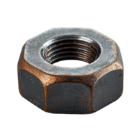 Close up of a metal nut industrial fastener hardware component part isolated on transparent background png
