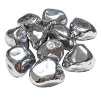 Shiny silver nuggets pile precious metals treasure decorative art isolated on transparent background png