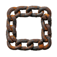 Rusty metal chain frame square border industrial element design isolated on transparent background png