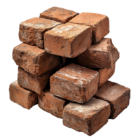 Pile of red bricks construction material building blocks texture isolated on transparent background png