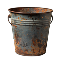Old weathered metal bucket container pail with rust and corrosion isolated on transparent background png