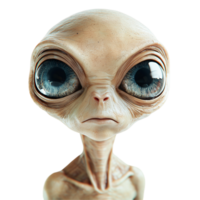 Extraterrestrial being with large eyes digital artwork rendering isolated on transparent background png