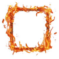 Fiery frame design element burning border with flames and orange glow effect isolated on transparent background png