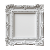 Ornate white frame template for artwork display and decorative projects isolated on transparent background png