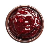 Raspberry jam in bowl close up fresh fruit spread delicious food product isolated on transparent background png