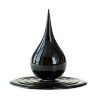 Liquid petroleum drop with ripples and reflection on a plain surface isolated on transparent background png