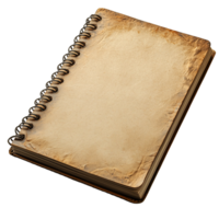 Vintage aged paper notebook blank pages with spiral binding background isolated on transparent background png