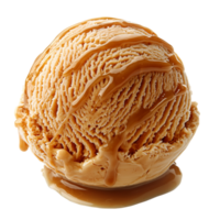 Delicious caramel ice cream scoop with sauce for dessert and refreshment isolated on transparent background png