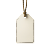 Blank price tag label template hanging with string on a dark background isolated on transparent background png