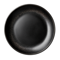 Overhead view of an empty round ceramic plate for food presentation dishware isolated on transparent background png
