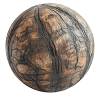 Textured sphere of aged wood material for surface design element isolated on transparent background png