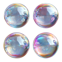 Soap bubbles floating iridescent spheres colorful abstract design isolated on transparent background png