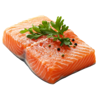 Fresh salmon fillet with parsley and peppercorns ready for cooking isolated on transparent background png