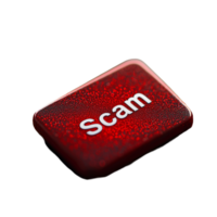 Red button with scam text concept for online fraud and protection isolated on transparent background png