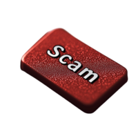 Avoiding scams online a red warning button for fraud prevention tips isolated on transparent background png