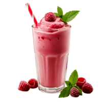 Delicious raspberry smoothie in glass with straw and mint garnish isolated on transparent background png