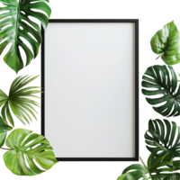 Frame with tropical leaves blank canvas for artwork presentation isolated on transparent background png