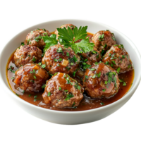 Delicious meatballs in sauce served in a bowl perfect for dinner time isolated on transparent background png