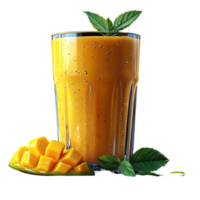 Refreshing mango smoothie in glass with mint and fruit chunks side isolated on transparent background png