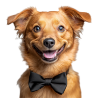 Portrait of a happy dog wearing a bow tie looking at the camera isolated on transparent background png