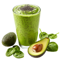 Delicious avocado smoothie recipe with spinach and chia seeds drink isolated on transparent background png
