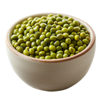 A bowl of green mung beans close up healthy food and ingredient view isolated on transparent background png