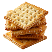 Stack of crispy crackers with salt perfect for snacking or appetizers isolated on transparent background png