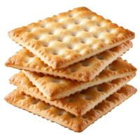 Stack of delicious square crackers ready for a snack or appetizer isolated on transparent background png
