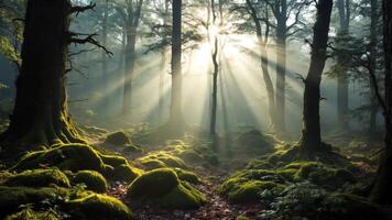 Sunlight shining through the trees in a forest video