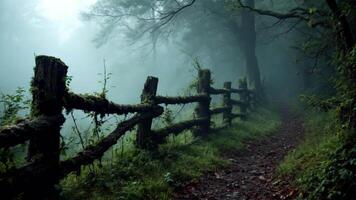 A path through the woods with a fence video