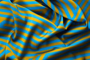 Bright blue and yellow striped fabric with smooth texture and intricate design patterns photo