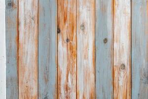 Wooden planks with varying shades of blue and orange create a rustic wall backdrop photo