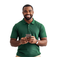 Smiling Man Using Phone Texting with Happy Expression Isolated at the Transparent Background png